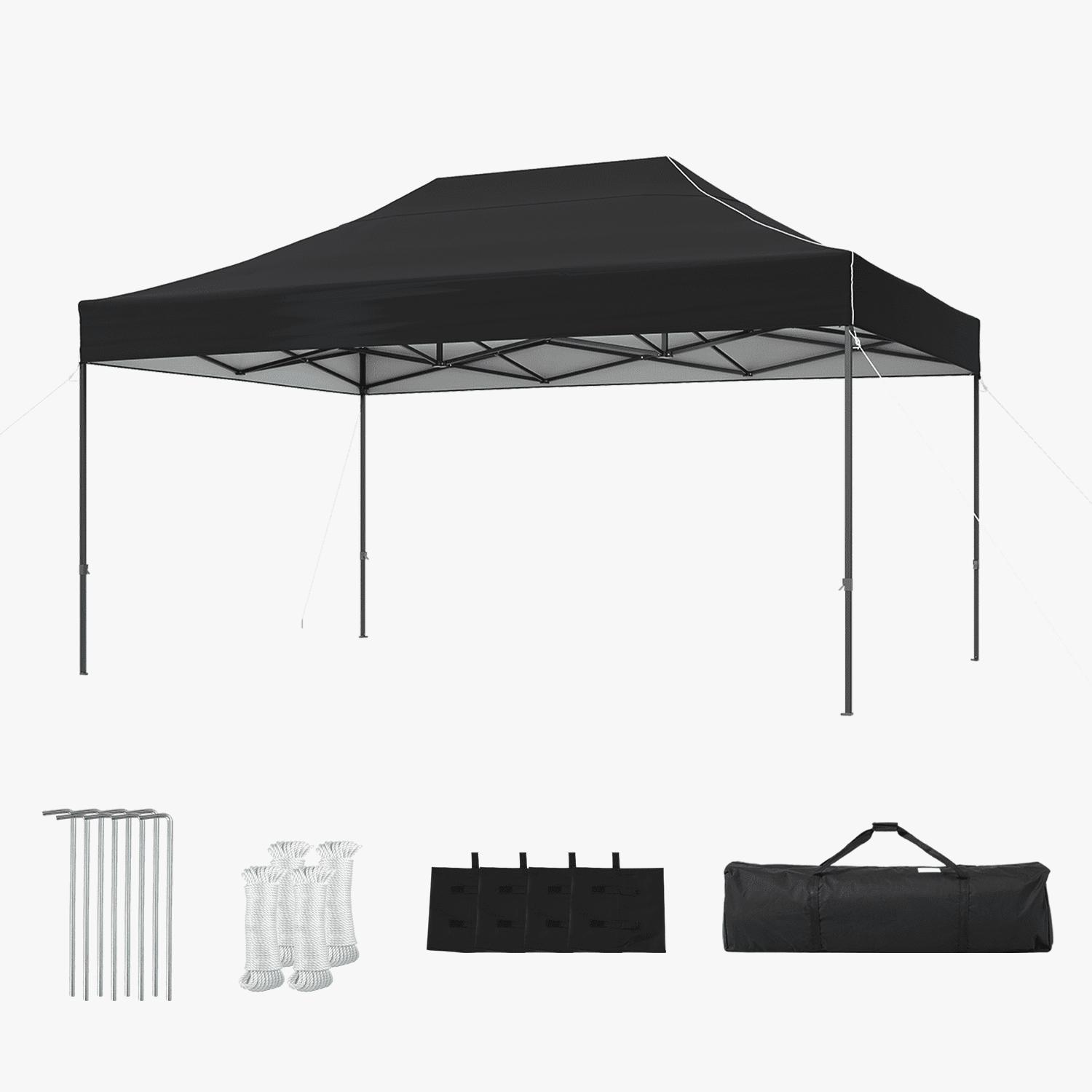 Dateyes 10x15FT Pop Up Canopy, Outdoor Canopy Tent with Carry Bag, Easy Setup Portable Instant Canopy with 4 Sandbags and 8 Stakes for Outdoor Events, Commercial, Beach, Backyard, Lawn, Black