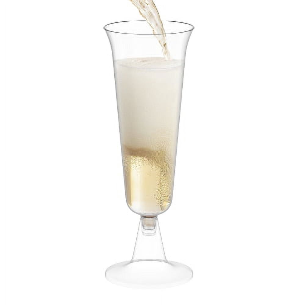 60 Crown Display Quality Plastic Wine Flute Glasses, Glass Like Two Piece 5 Oz Stemmed Champagne Glasses  - Clear
