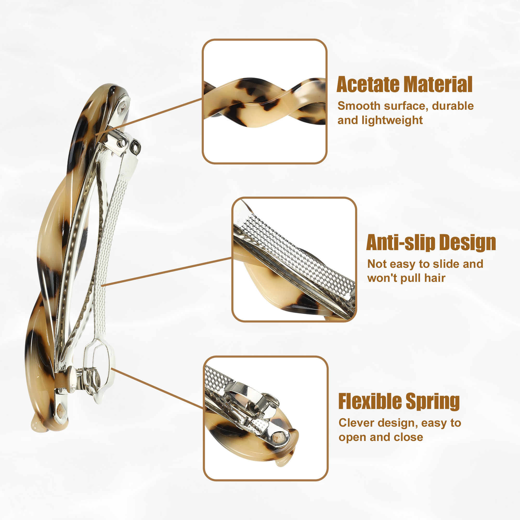 Unique Bargains 2Pcs Tortoise Shell Hair Barrettes Acetate Hair Accessories