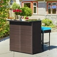 thumbnail image 3 of Gymax 3PCS Rattan Patio Bar Table & Stool Set Dining Set w/ Turquoise Cushion, 3 of 10