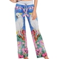 thumbnail image 3 of Womens Beautiful Topical Cockatoo Bird Flower Soft Wide Leg High-waist Lounge Pajama Pant Sleepwear, 3 of 5