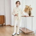 thumbnail image 7 of Boys Suits 6 Piece Formal Suit Set Slim Fit Formal Dress Clothes Outfit for Kids Coat + Pants + Shirt + Waistcoat + Bow Tie + Brooch Beige 11-12 Years, 7 of 7