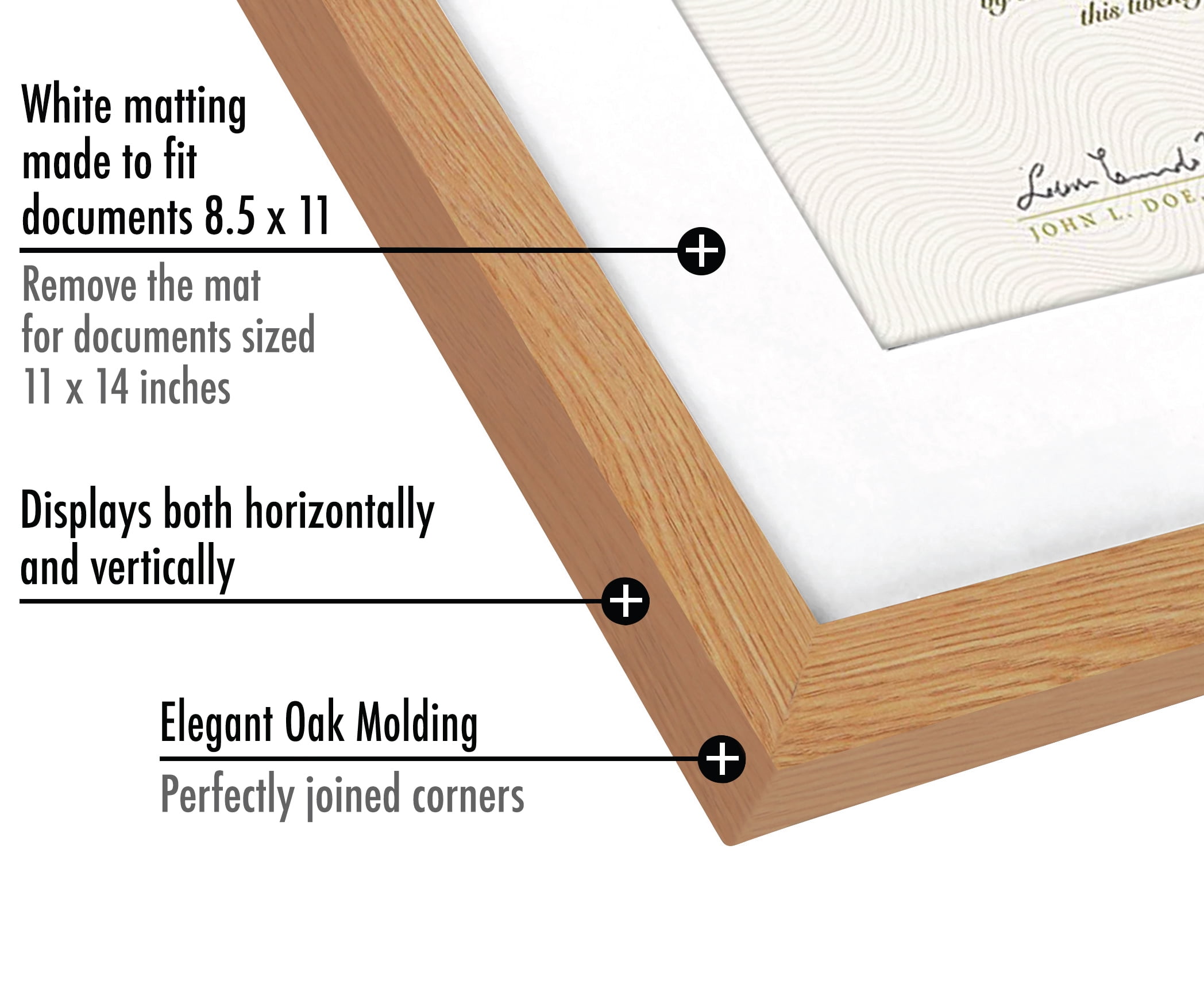 Americanflat 11x14 Oak Diploma Frame - Displays 8.5x11 Diplomas with Mat or 11x14 Inch Without Mat - Shatter-Resistant Glass. Hanging Hardware Included!
