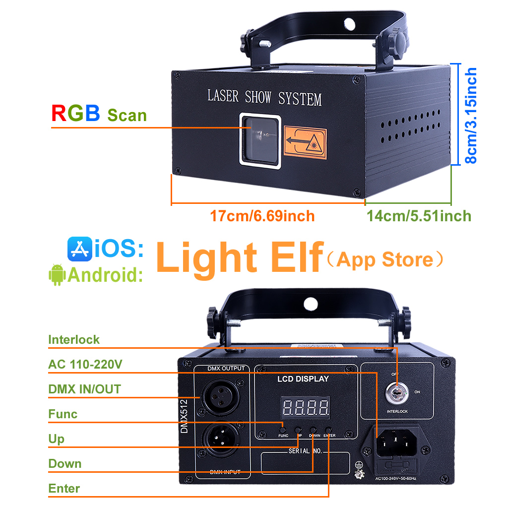 3W Portable RGB Animation Scan Projector La ser Lights iOS & Android Phone App Edit Control Beam DMX Disco Christmas Party DJ Show Stage Ligsting