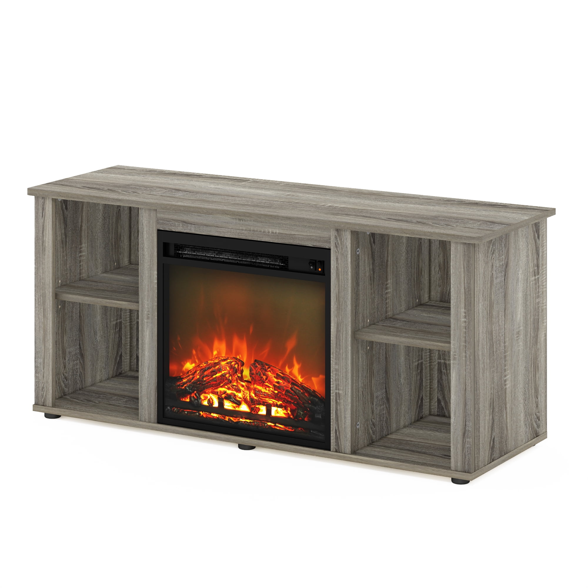 Furinno Jensen Fireplace TV Stand for TVs up to 55", French Oak Grey