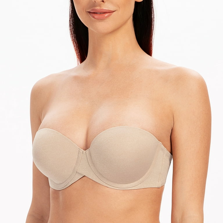 MELENECA Women's Underwire Smooth Multi-Way Uplift Padded Push Up Strapless  Bra Pale Nude Heather 34A