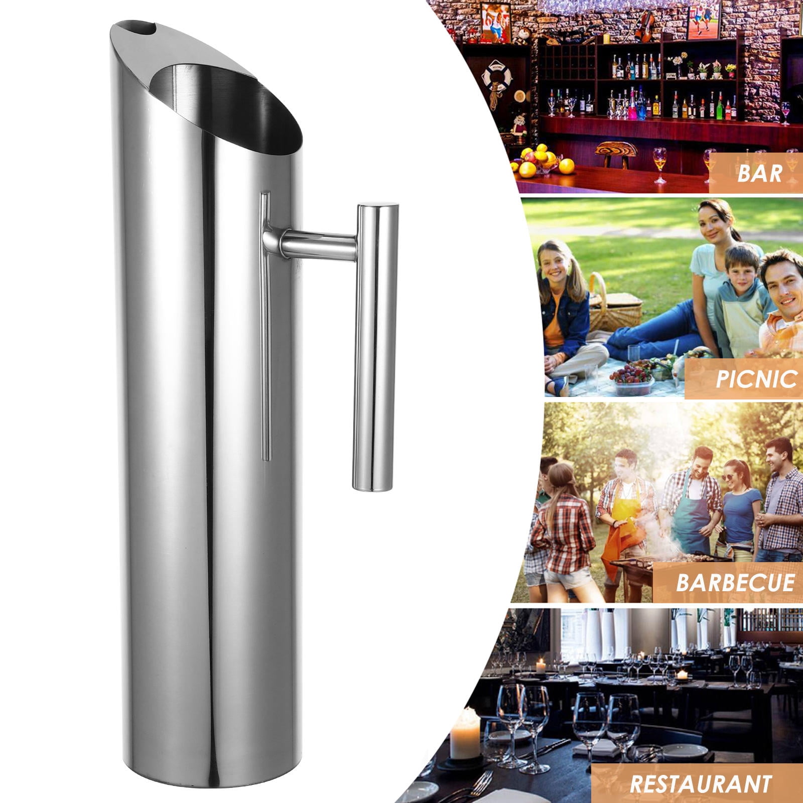 WHAMVOX 1.5L Stainless Steel Beverage Pitcher with Handle, Finish, Perfect for Cold Drinks and Home Use