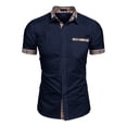 thumbnail image 3 of Jessboyy Men's Business Casual Button Down Shirts Short Sleeve Semi Formal Button up Work Shirt with Pockets Plaid Lined Summer Shirts Navy XXL, 3 of 7