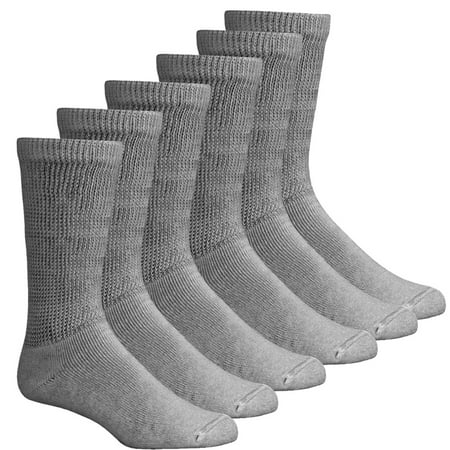 

Men Women Diabetic Crew Socks Gray -Pack of 12 Pairs Breathable Cotton Loose Fitting Design Comfortable Non Binding Top Size 9-11