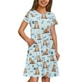 thumbnail image 4 of Uourmeti Otter Summer Dresses for Girls 9-10Y Cute Short Sleeve Swing Dress Animal Print Soft Crew Neck Knee Length A-Line Dresses with Pockets, 4 of 6