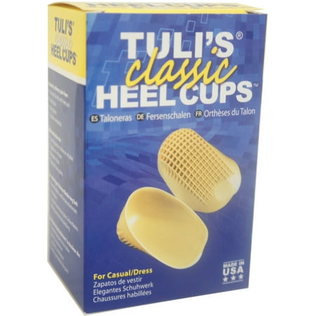 Tuli's Classic Heel Cups, Shock Absorption Cushion Inserts for Plantar Fasciitis and Heel Pain Relief, Yellow,