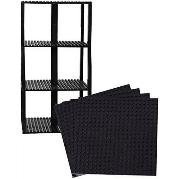 Classic Baseplates 6" x 6" Brik Tower by Strictly Briks | 100% Compatible with All Major Brands | Building Bricks for Towers and More | 4 Black Stackable Base Plates & 30 Stackers