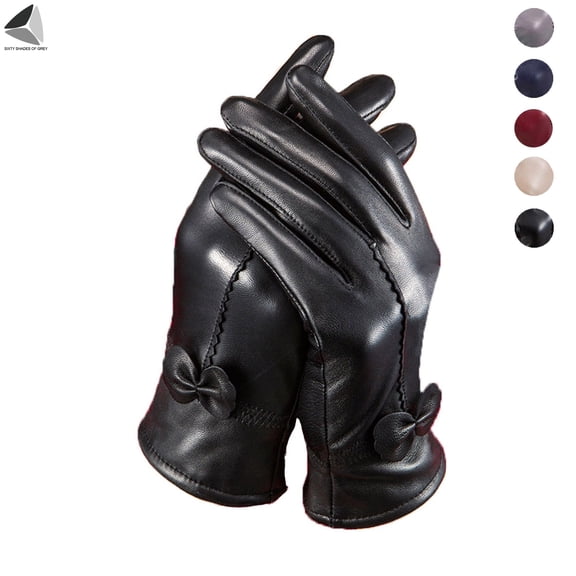 PULLIMORE 2 Pairs Winter PU Leather Gloves for Women Waterproof Fleece Lined Warm Cold Weather Gloves (Black)