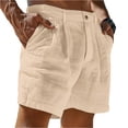 thumbnail image 3 of Nestiefly Men Linen Shorts Casual Summer Beach Shorts Loose Elastic Waist Drawstring Cargo Pants with Pockets 2026 Khaki L, 3 of 5