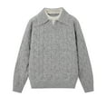 thumbnail image 4 of DHFJKG Mens Knitted Jacquard Sweaters 2 In 1 Top Turndown Collar Long Sleeve Loose Fit Textured-Knit Pullover Fall Winter Retro Comfort Jumper Tops, 4 of 5