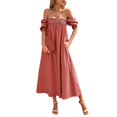 thumbnail image 2 of Gibobby Vestido casual de verano para mujer Vestido largo con cuello cuadrado y manga de burbuja con volantes elegante a la moda para mujer(A,M), 2 of 3