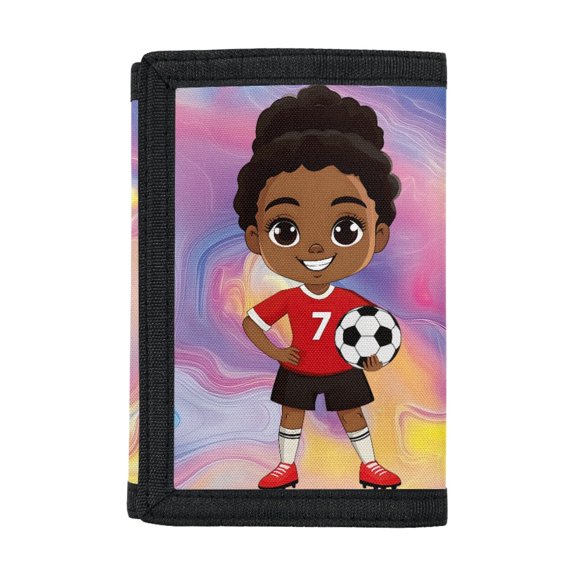 FUIALDOLG Soccer Girl Coin Case Purse, Lightweight Polyester Trifold Pouch for School and Daily Travel