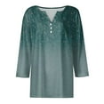 thumbnail image 5 of Luwomo Cotton Blouses for Women 3/4 Sleeve,Boho Floral Graphic Summer Tops Dressy Button Down V Neck Shirts Henley Blouse,Light Blue,XL, 5 of 5