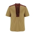 thumbnail image 3 of ohmzyzo Medieval Henley Shirts for Men Drawstring Short Sleeve Hippie Tee Tops Casual Lace Up T Shirts Renaissance Summer Beach Tops Brown L, 3 of 5