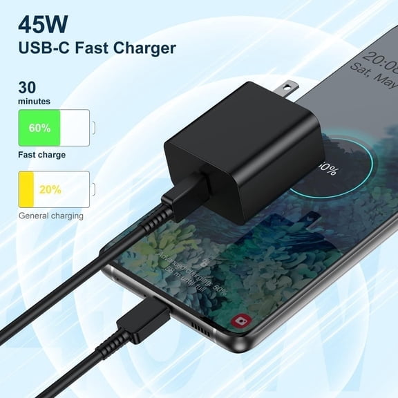 PASEJDO-45W Type C Super Fast Charger Block and 10ft Android Phone Charger Cable Cord Long, USB C Wall Charging Plug for Samsung Galaxy S26 Ultra/S25/S24/S23+/S22 Plus/S21/S20/Note 20/iPhone 17 16 15