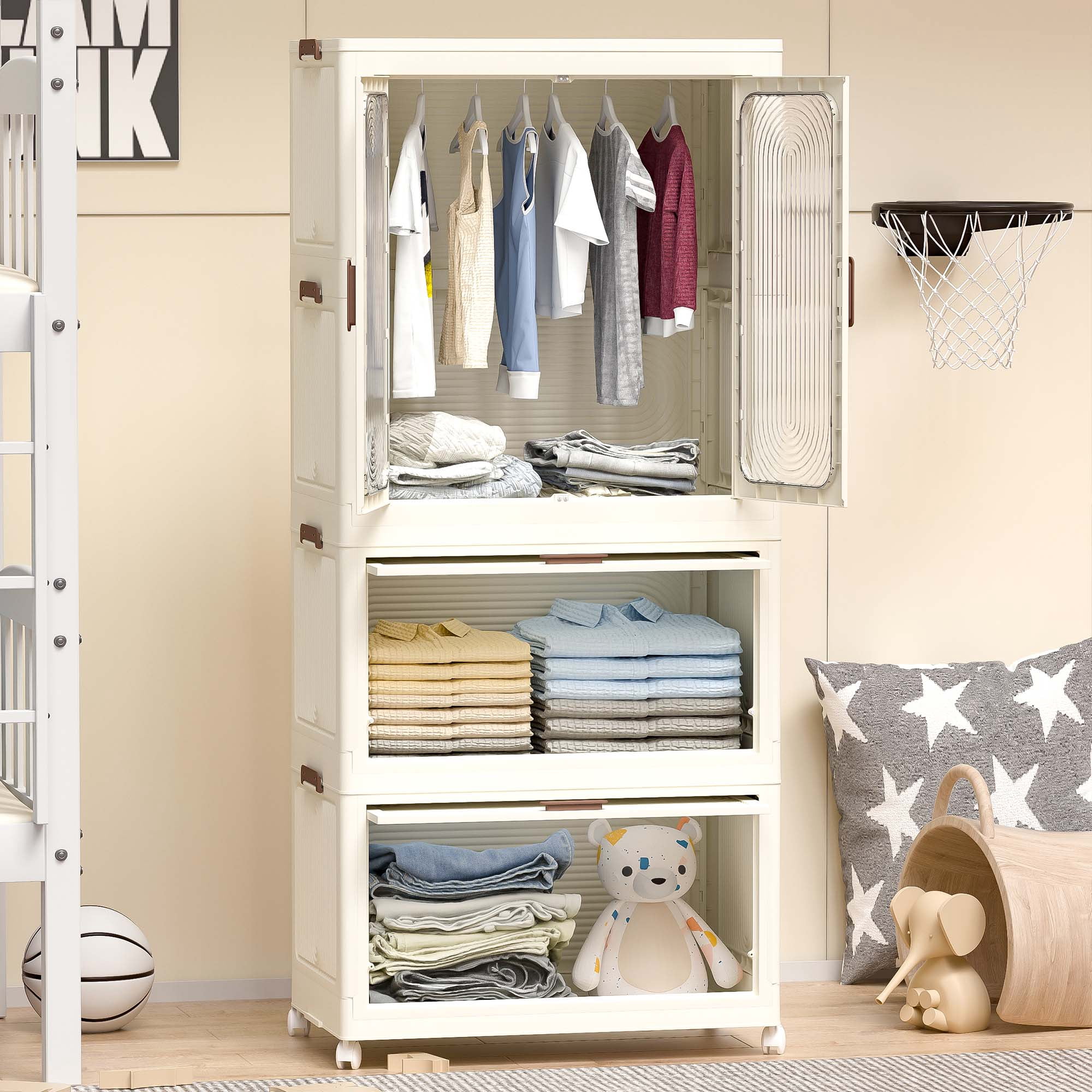Miniyam 22.44" x 12.83" x 49.9" Includes 10 Hangers – Portable Wardrobe Closet – 4 Cubes with Magnetic Doors & 1 Hanging Rod