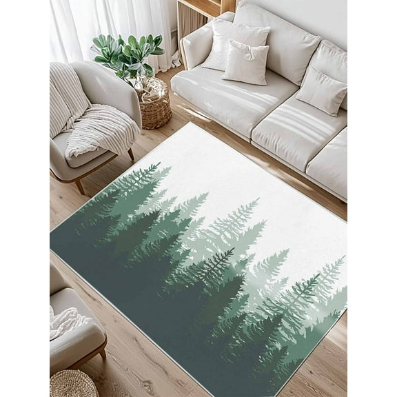 Green Forest Area Rug for Bedroom 5x7 Ft Nature Woodland Tree Misty Forest Silhouette Landscape Super Soft fuzzy Throw Rug Non-Slip Fluffy Plush Indoor Floor Carpet for Living Room Nursery Home Decor