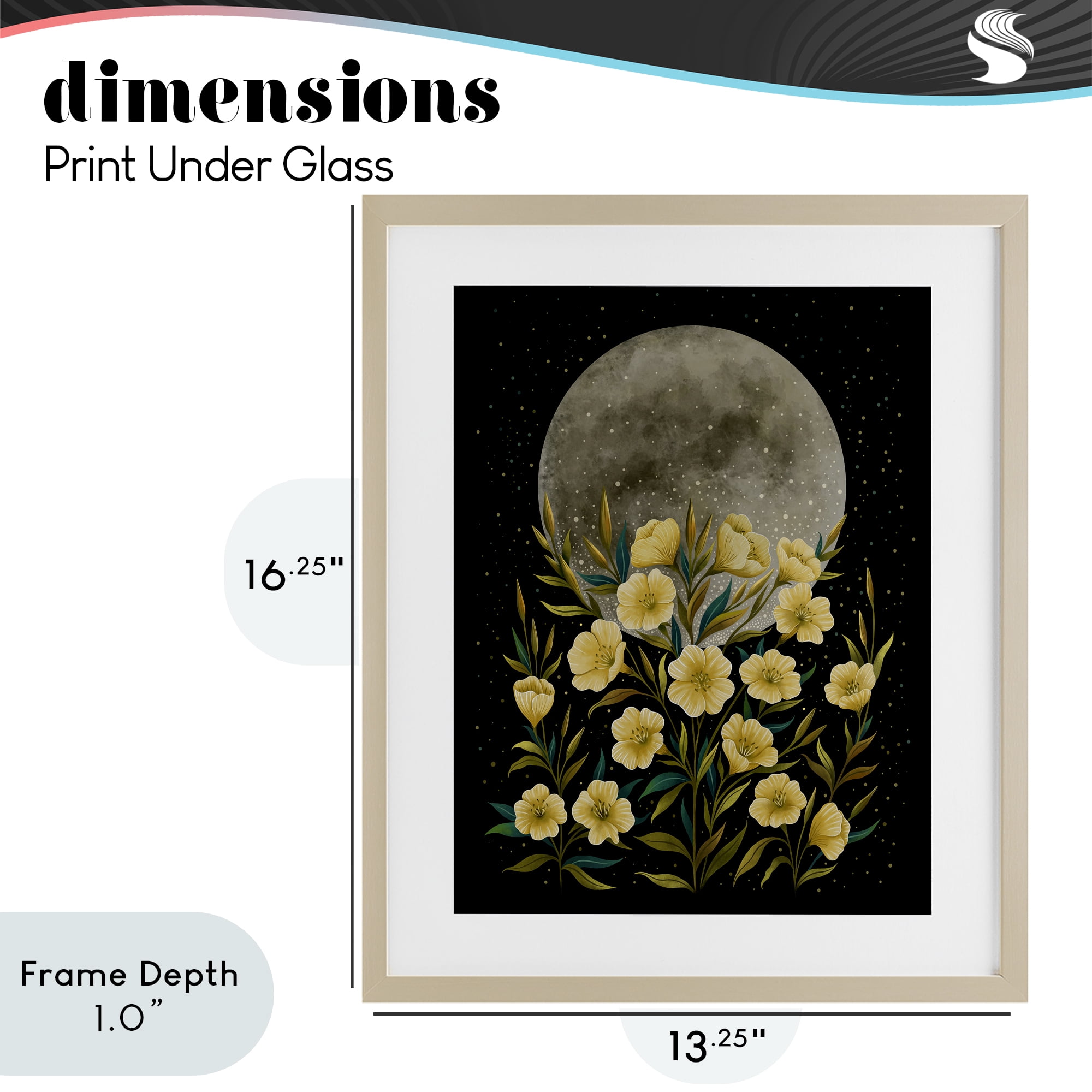 Stupell Industries Moon Greeting Yellow Flowers Birch Framed Print Under Glass, design by Episodic Drawings
