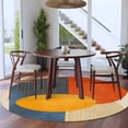 thumbnail image 5 of Orange Blue Yellow Round Rug 6ft Washable Circle Kitchen Rugs Non Slip Geometric Striped Farmhouse Art Large Area Rug Indoor Floor Carpet for Bedroom Living Room Home Office Dining Room Nursery, 5 of 9