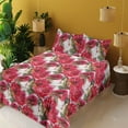 thumbnail image 2 of Ambesonne Rose Pattern Fitted & Flat Sheet with Sham 3 Pcs Set, Aquarelle Flower Leafy, Twin, Dark Coral Laurel Green, 2 of 5