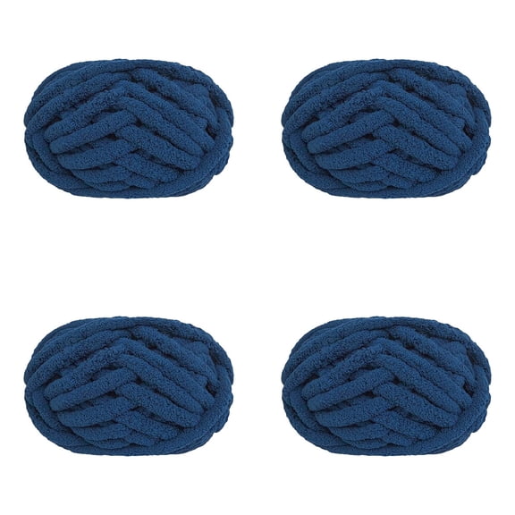 4 Pcs Knit Chenille Yarn for Hand Knitting Blankets, Super Soft Big Jumbo Blanket Yarn (Navy)