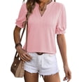 thumbnail image 5 of Hanerdun Women Casual Tops Female Short Sleeve Blouse Solid T-Shirt Pink L, 5 of 5