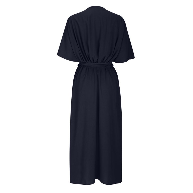 womens midi dress size 16 Fengqque Women's Midi Dress V-Neck Chiffon Dolman Sleeve Belted High-Low Wrap Plus Size Midi Dress Black 16(xxxxl), Size: 16(4XL)