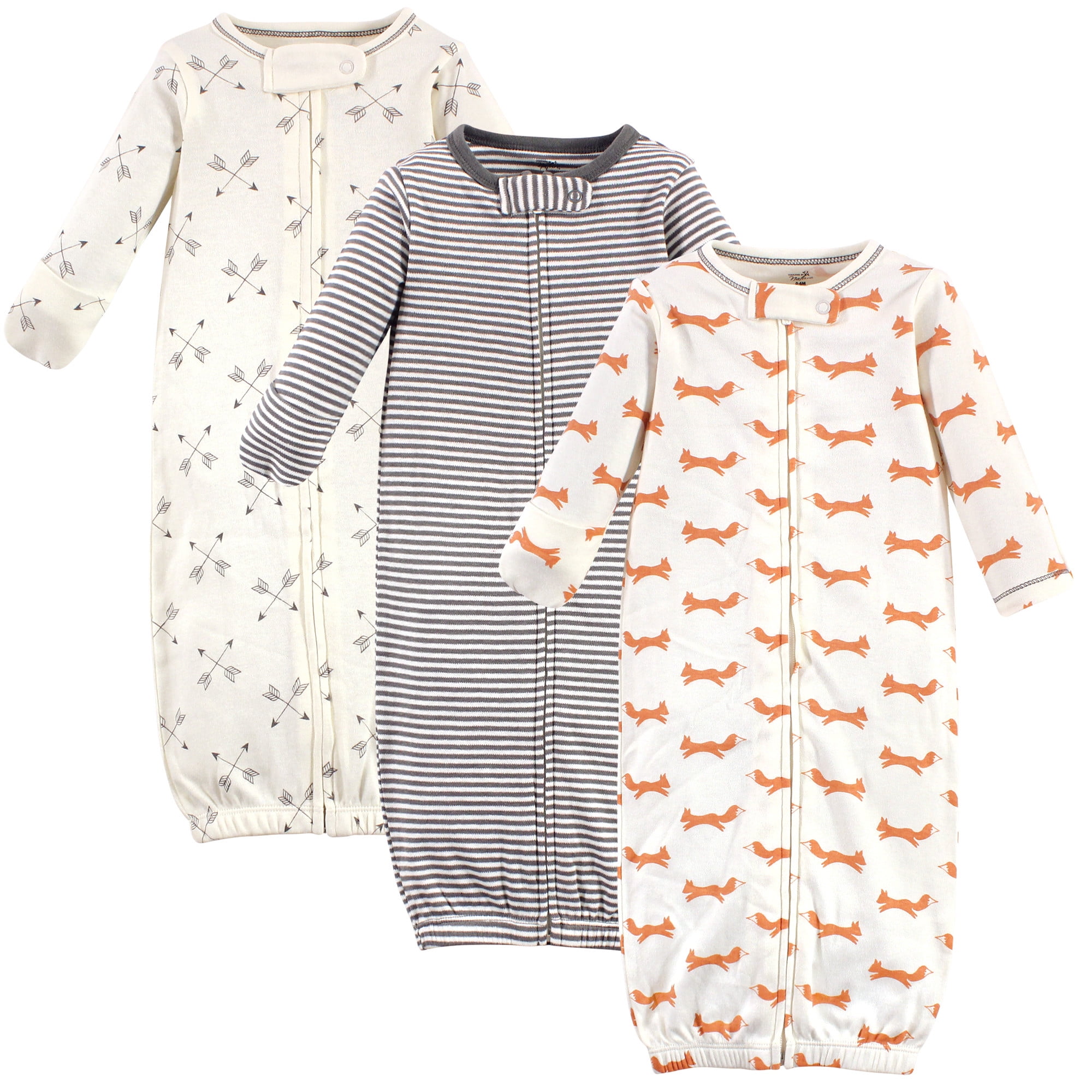 Touched by Nature Baby Boy Organic Cotton Zipper Gowns, 3Pack