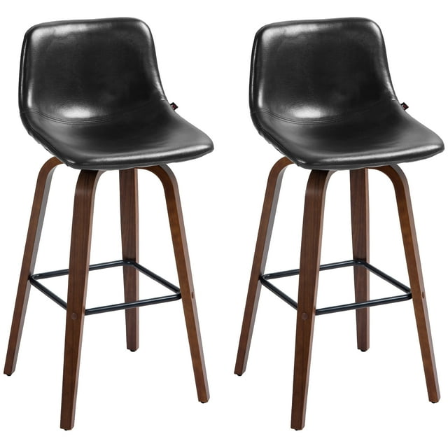 HOMCOM Bar Stools Set of 2, PU Leather Upholstered Bar Chairs