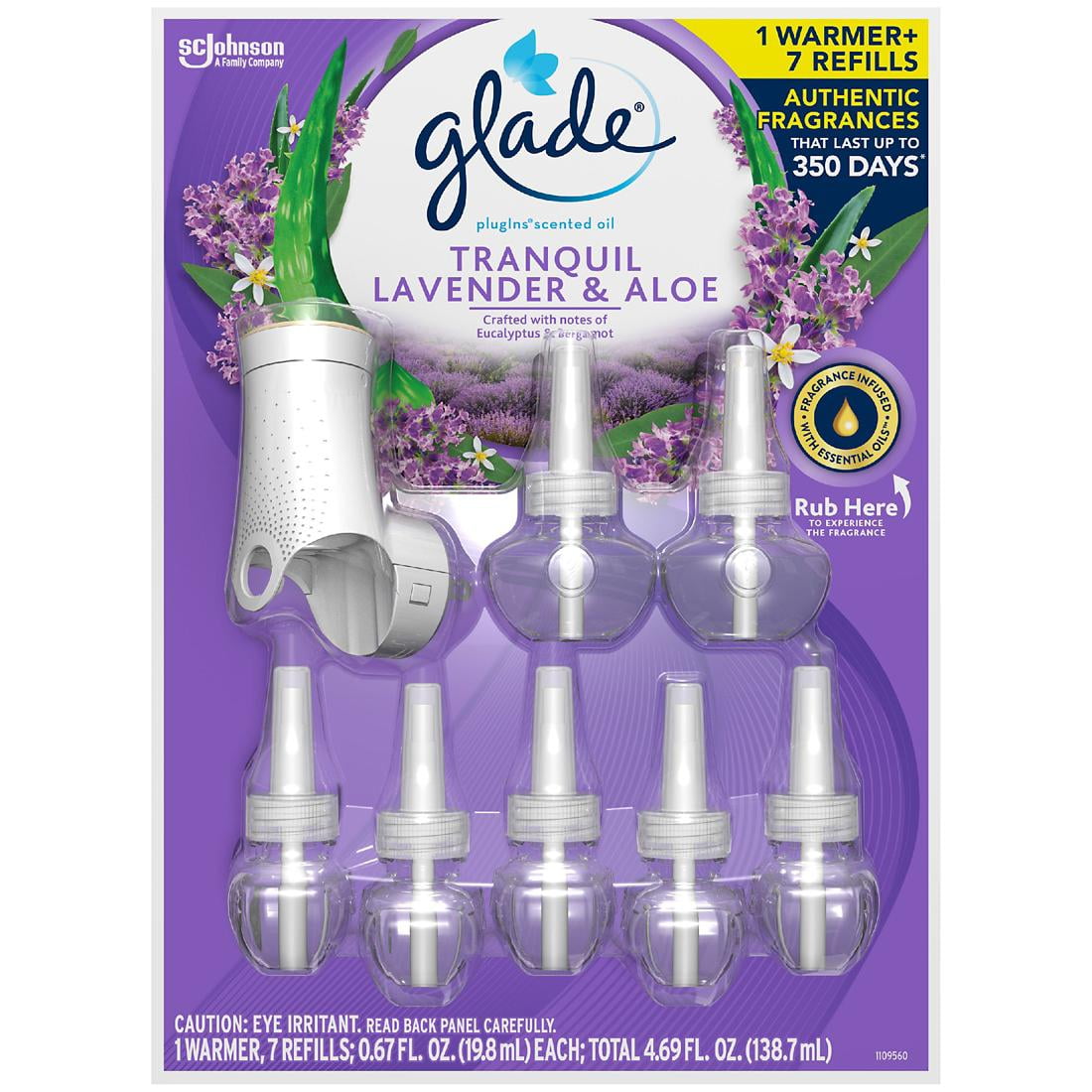 Glade Tranquil Lavender and Aloe Plug In Scented Oil Warmer with 7