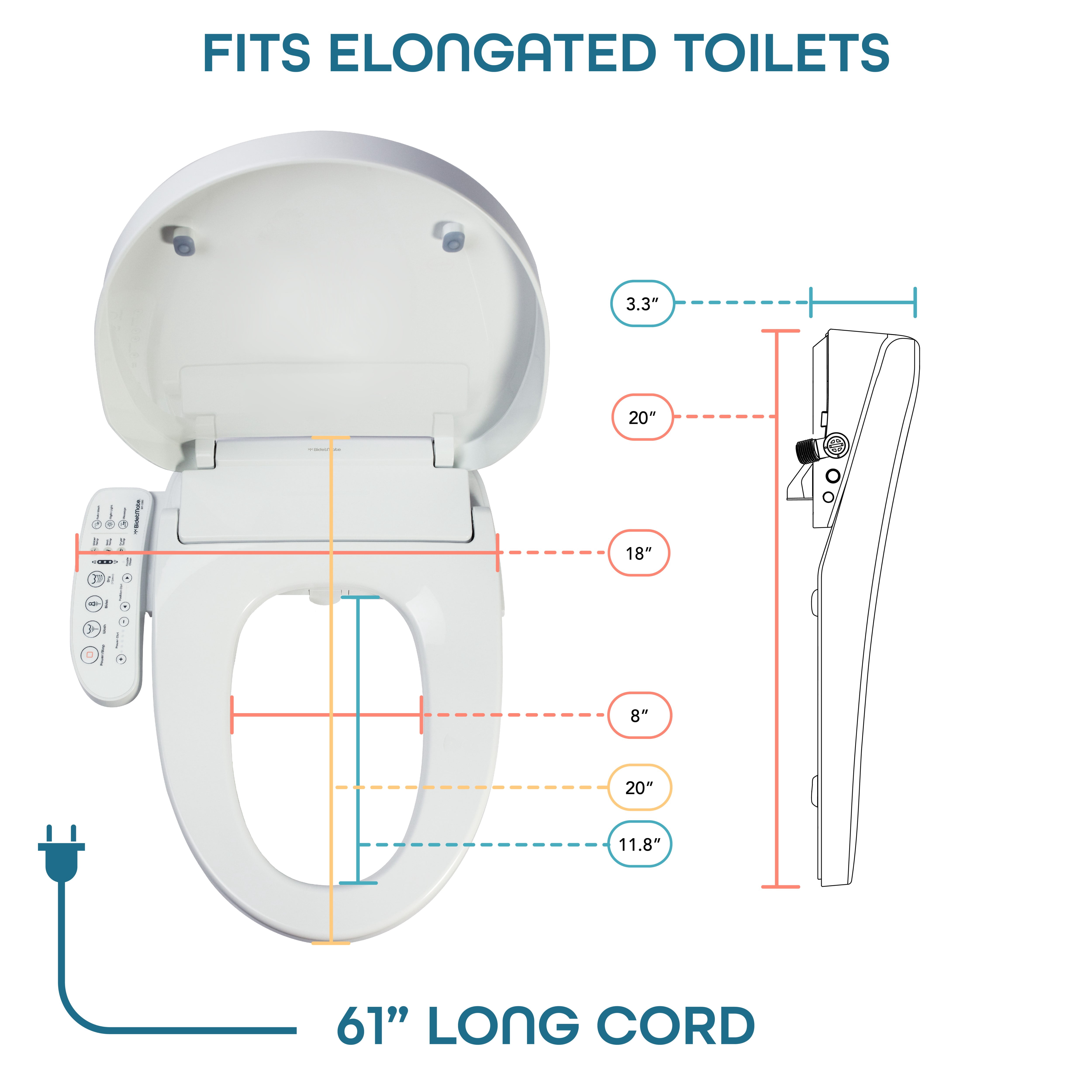 BidetMate 3000 Series Smart Toilet Seat with Bidet Adjustable & Self-Cleaning Heated Bidet
