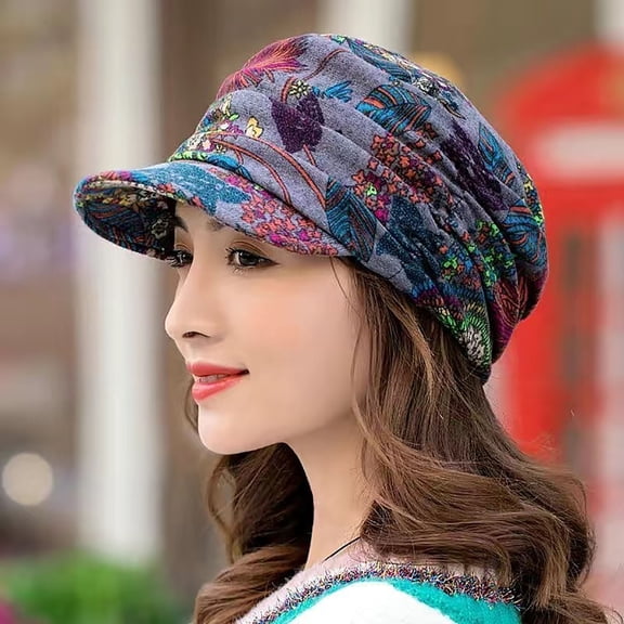 Xunmmm Women's Winter Hat With Short Brim Earflap Warm Foldable Printed Breathable Soft Winter Cap for Cold Weather Outdoor