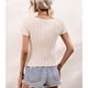 thumbnail image 3 of Camiseta de punto con cuello en U para mujer, informal, color puro, ajustada, manga corta, para uso diario, hogar, al aire libre, color albaricoque XL, 3 of 8