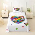 thumbnail image 2 of Manfei Rainbow Love Heart Twin Sheets, Butterfly Groovy Flower Bedding, White Blue, 3 Pieces, 1 Flat Sheet, 1 Fitted Sheet and 1 Pillowcase, 2 of 6