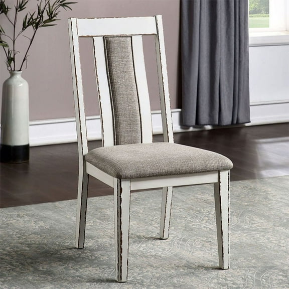 Newboti Furniture Set of 2 Upholstered Side Chairs in Weathered White and Warm Gray Finish 11501