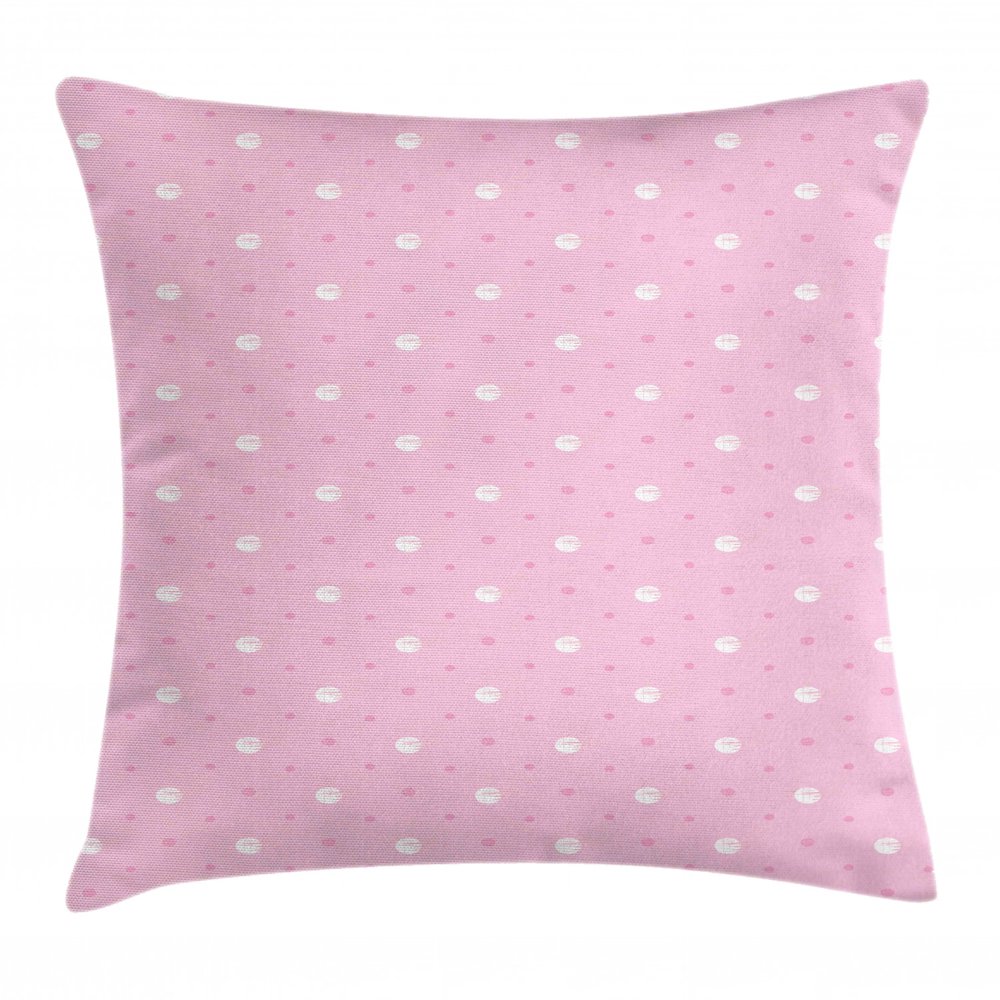Pink Polka Dots Throw Pillow Cushion Cover, Brushed Little Round Shapes