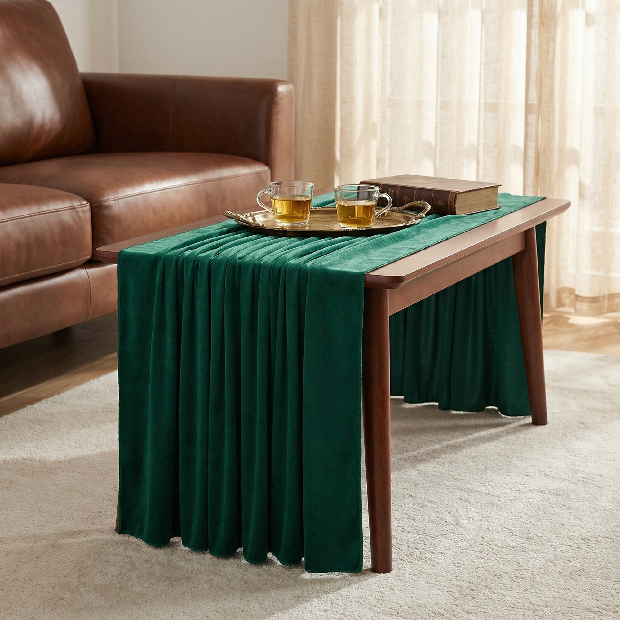 Unique Bargains Decorations Long Polyester Kitchen Runner Dark Green 27.6x118.1in