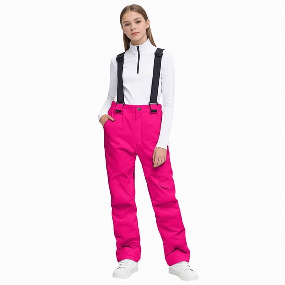 HCNTES Children's Insulated Snowsuit with Adjustable Straps Kids Winter Bib Overalls for Skiing Outdoor Fun(A01-Hot Pink,S)