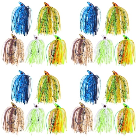 5 Colors Weedless Spinnerbait Fishing Lures with Spinner Blades and Skirted Jig Head Soft Bait Special for Bass Fishing in Freshwater and Saltwater 20 Pcs