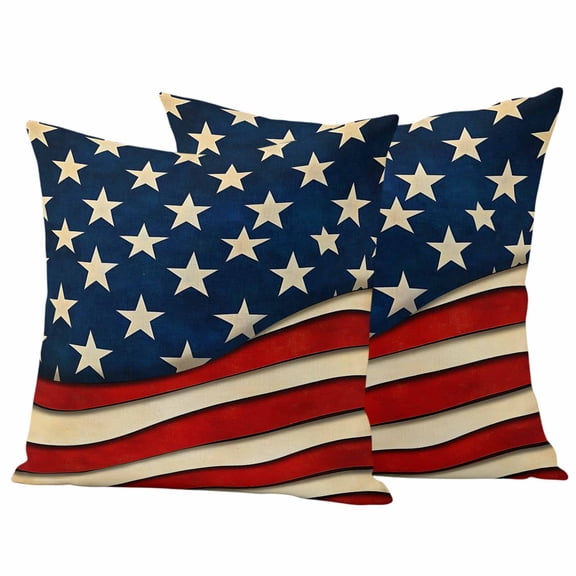 Vintage American Flag Outdoor Waterproof Pillow Covers, Red Beige Waves Decorative Square Throw Pillowcase Sofa Cushion Sham for Patio/Couch/Chair, 16"x16" 2 Pack