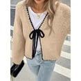 thumbnail image 3 of Women'S Tie Front Bow- Cardigan Sweaters Chunky Knit Long Puff Sleeve Trendy Fall Winter Jacket Coats Brown M, 3 of 5