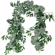 2 Pack Eucalyptus Garland Fall Eucalyptus Leaves Greenery Garland with Willow Leaves Fake Ivy Vines for Wedding Backdrop Home Decor