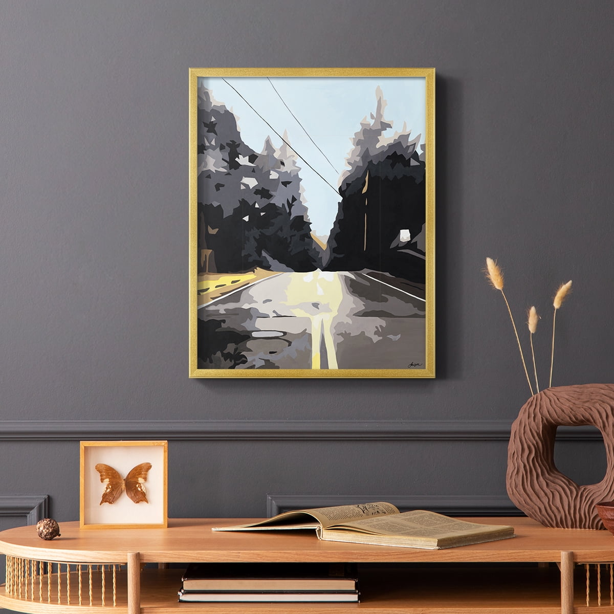 THE ROAD LESS TRAVELED Framed Print in Gold Solid Wood Framed Print No Nail Hanging