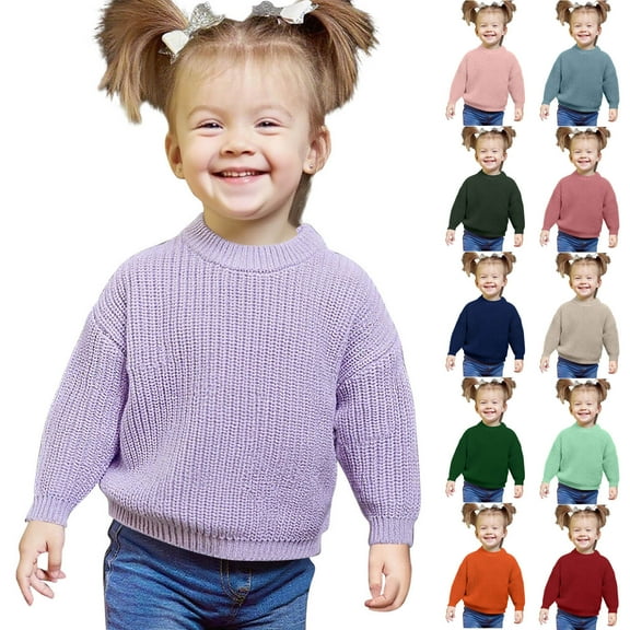 Fall/Winter Saving! HVOBTTY Kid's Classic Knited Cardigan, Toddler Fall Cardigan Sweater, Girls Solid Color Versatile Crewneck Long Sleeve Sweet Outerwear Cardigan Sweater Purple, 6-7Years