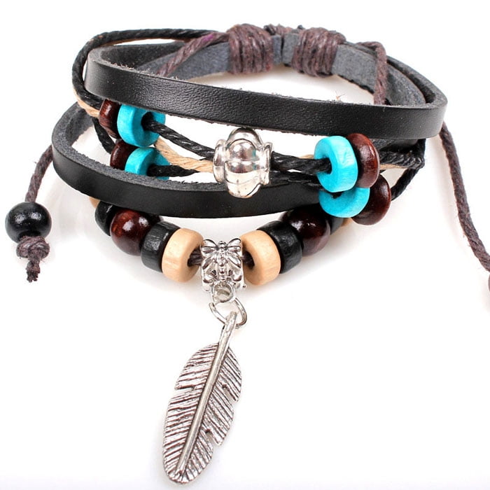 Bracelet Jewelry Made of Leather Ethnic Handmade Bracelet Authentic Braided Bracelet For Men Beaded Leather Bracelet For Men
